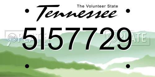 5I57729 Tennessee License Plate