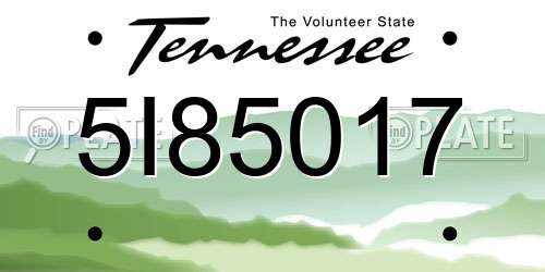 5I85017 Tennessee License Plate