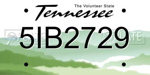 5IB2729 Tennessee License Plate