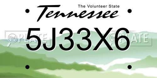 5J33X6 Tennessee License Plate