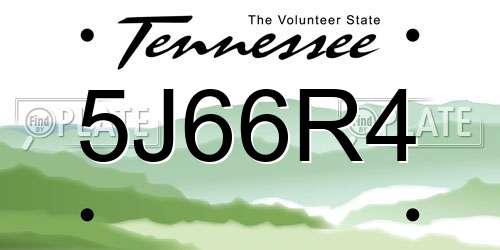 5J66R4 Tennessee License Plate