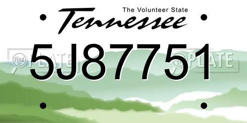 5J87751 Tennessee License Plate