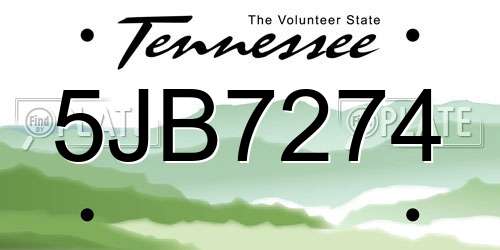 5JB7274 Tennessee License Plate