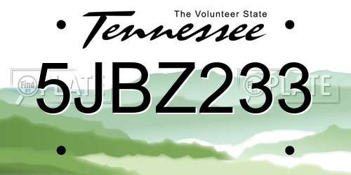 5JBZ233 Tennessee License Plate