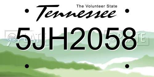 5JH2058 Tennessee License Plate