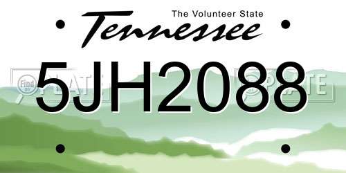 5JH2088 Tennessee License Plate