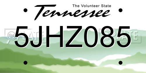 5JHZ085 Tennessee License Plate