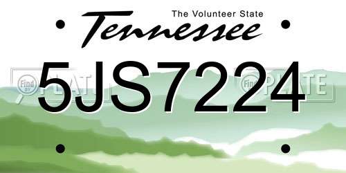 5JS7224 Tennessee License Plate