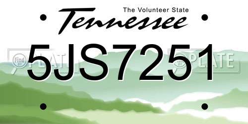 5JS7251 Tennessee License Plate