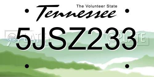 5JSZ233 Tennessee License Plate