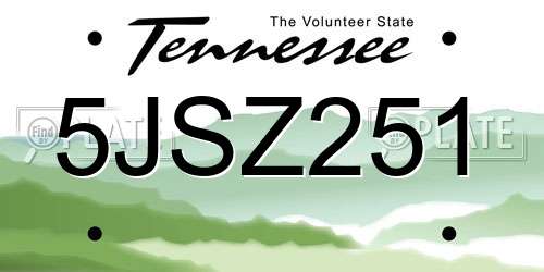 5JSZ251 Tennessee License Plate