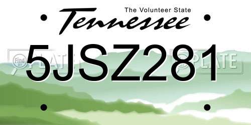 5JSZ281 Tennessee License Plate