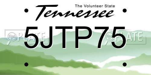 5JTP75 Tennessee License Plate