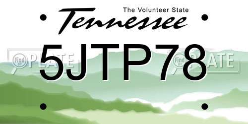 5JTP78 Tennessee License Plate