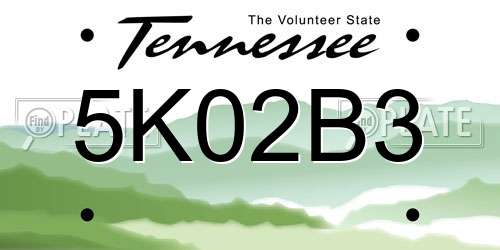 5K02B3 Tennessee License Plate