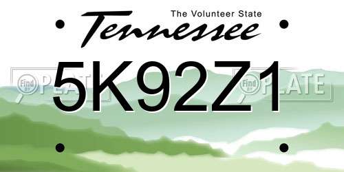 5K92Z1 Tennessee License Plate