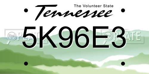 5K96E3 Tennessee License Plate