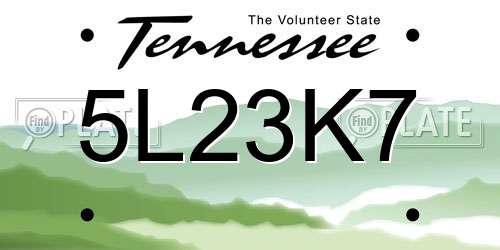 5L23K7 Tennessee License Plate