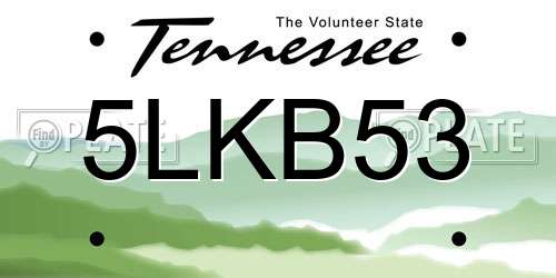 5LKB53 Tennessee License Plate