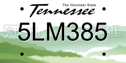 5LM385 Tennessee License Plate