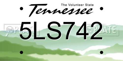 5LS742 Tennessee License Plate