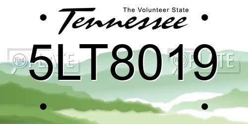 5LT8019 Tennessee License Plate