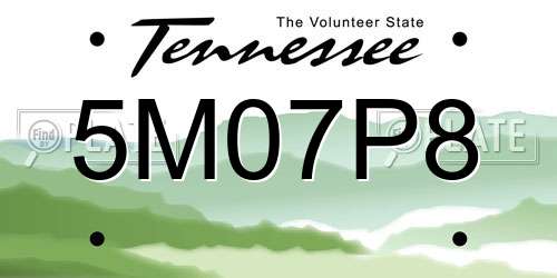 5M07P8 Tennessee License Plate