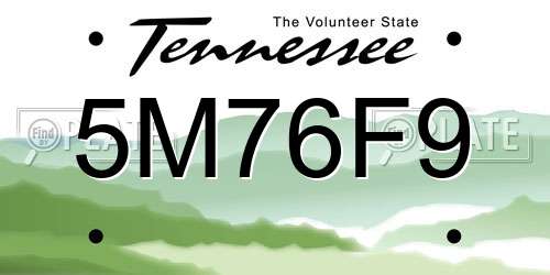 5M76F9 Tennessee License Plate