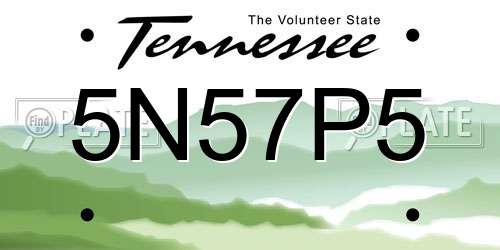 5N57P5 Tennessee License Plate