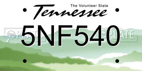 5NF540 Tennessee License Plate