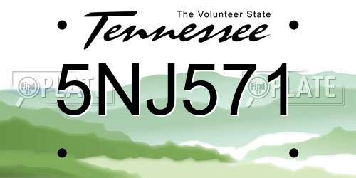 5NJ571 Tennessee License Plate