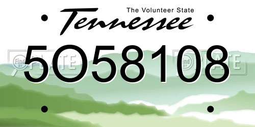 5O58108 Tennessee License Plate
