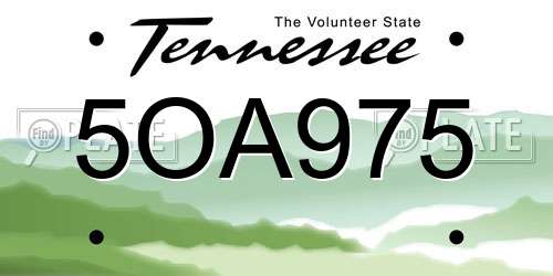 5OA975 Tennessee License Plate