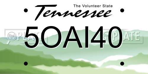 5OAI40 Tennessee License Plate