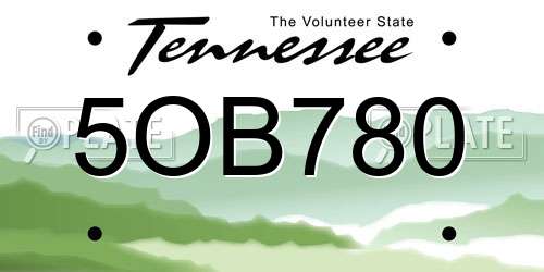 5OB780 Tennessee License Plate