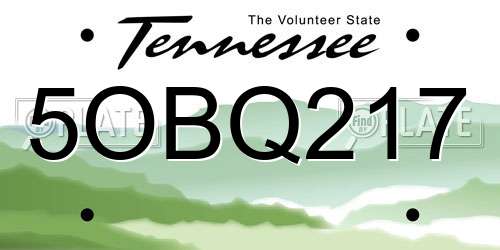 5OBQ217 Tennessee License Plate
