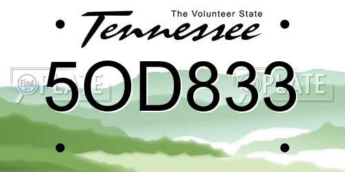 5OD833 Tennessee License Plate