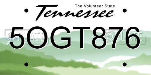 5OGT876 Tennessee License Plate
