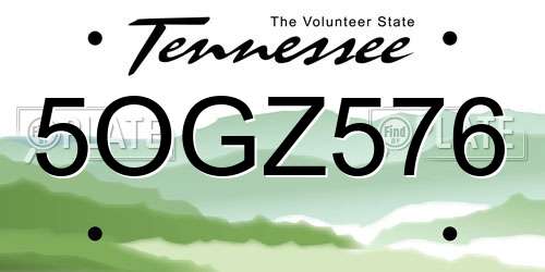 5OGZ576 Tennessee License Plate