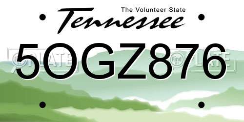 5OGZ876 Tennessee License Plate