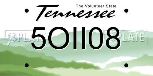5OII08 Tennessee License Plate