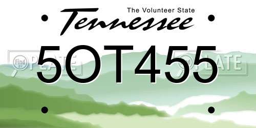5OT455 Tennessee License Plate