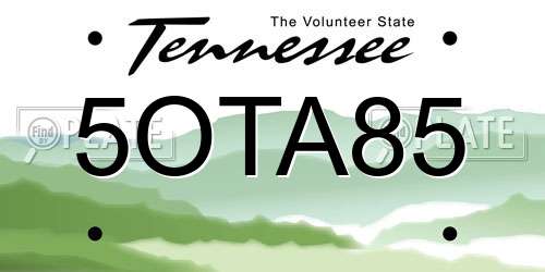 5OTA85 Tennessee License Plate