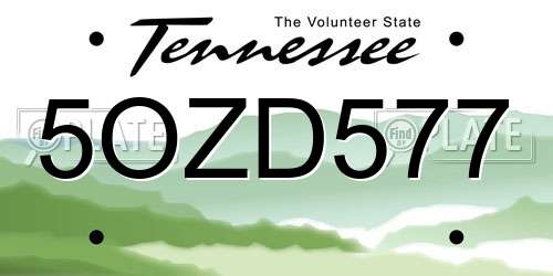 5OZD577 Tennessee License Plate