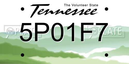 5P01F7 Tennessee License Plate