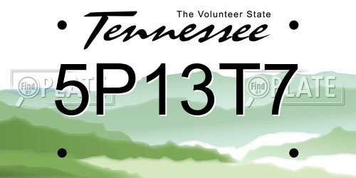 5P13T7 Tennessee License Plate