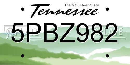 5PBZ982 Tennessee License Plate