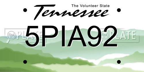 5PIA92 Tennessee License Plate