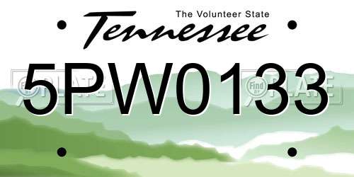5PW0133 Tennessee License Plate