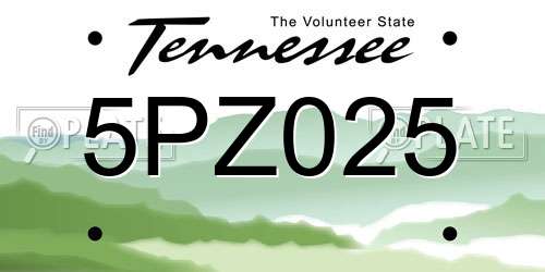 5PZ025 Tennessee License Plate